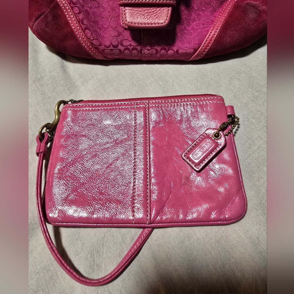 Coach Fuchsia Leather Wristlet